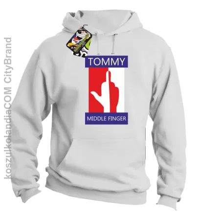 Tommy Middle Finger - Bluza męska z kapturem biała 