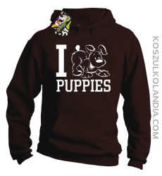 I love puppies - kocham szczeniaki - Bluza z kapturem brąz