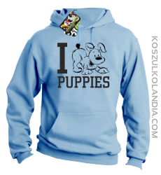 I love puppies - kocham szczeniaki - Bluza z kapturem błękit