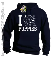 I love puppies - kocham szczeniaki - Bluza z kapturem granat