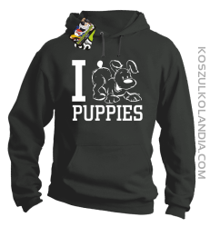 I love puppies - kocham szczeniaki - Bluza z kapturem grafit