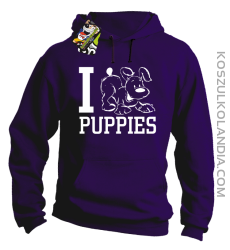 I love puppies - kocham szczeniaki - Bluza z kapturem fiolet