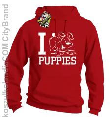 I love puppies - kocham szczeniaki - Bluza z kapturem red