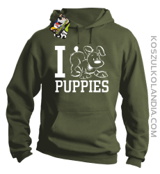 I love puppies - kocham szczeniaki - Bluza z kapturem khaki