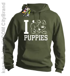 I love puppies - kocham szczeniaki - Bluza z kapturem khaki