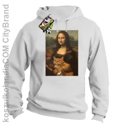 Mona Lisa z kotem - Bluza męska z kapturem biała 