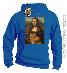 Mona Lisa z kotem - Bluza męska z kapturem niebieska 