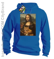 Mona Lisa z kotem - Bluza męska z kapturem niebieska 