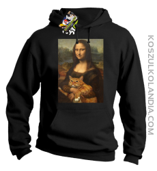 Mona Lisa z kotem - Bluza męska z kapturem czarna 