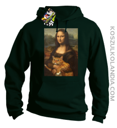 Mona Lisa z kotem - Bluza męska z kapturem butelkowa 