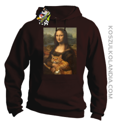 Mona Lisa z kotem - Bluza męska z kapturem brązowa 