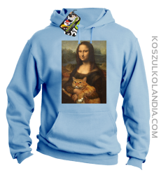 Mona Lisa z kotem - Bluza męska z kapturem błękitna 