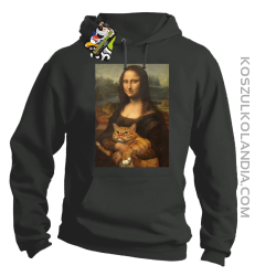 Mona Lisa z kotem - Bluza męska z kapturem szara 