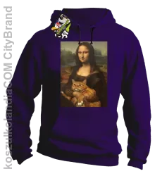 Mona Lisa z kotem - Bluza męska z kapturem fioletowa 