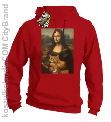 Mona Lisa z kotem - Bluza męska z kapturem czerwona 