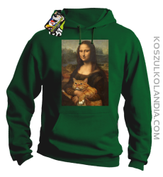 Mona Lisa z kotem - Bluza męska z kapturem zielona 