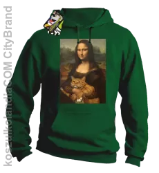 Mona Lisa z kotem - Bluza męska z kapturem zielona 