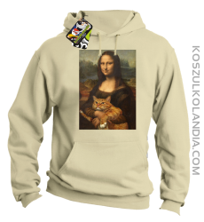 Mona Lisa z kotem - Bluza męska z kapturem beżowa 