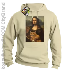 Mona Lisa z kotem - Bluza męska z kapturem beżowa 