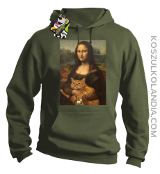 Mona Lisa z kotem - Bluza męska z kapturem khaki 