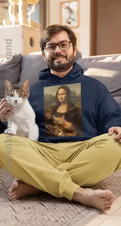 Mona Lisa z kotem - Bluza męska z kapturem