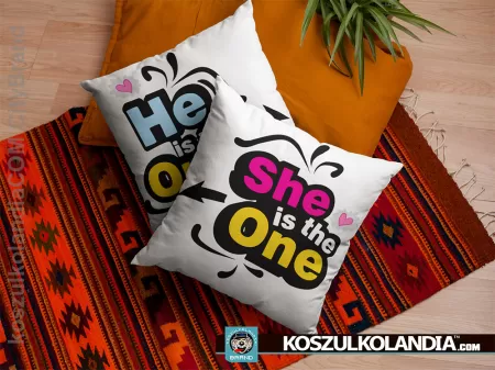 She is the ONE - He is the ONE - komplet 2 poduszki białe z nadrukiem