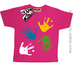 Łapki z farby - super koszulka dziecięca - różowy