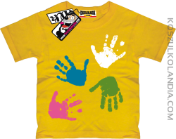 Łapki z farby - super koszulka dziecięca - żółty