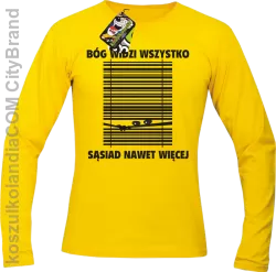 Bóg widzi wszystko Sąsiad nawet więcej - longsleeve męski - Żółty