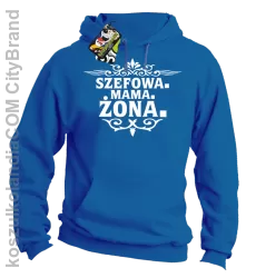 Szefowa Mama Żona - Bluza męska z kapturem niebieska 