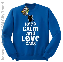 Keep calm and Love Cats Czarny Kot Filuś - Bluza męska standard bez kaptura niebieska 