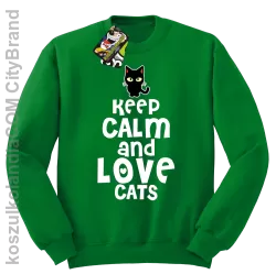 Keep calm and Love Cats Czarny Kot Filuś - Bluza męska standard bez kaptura zielona 