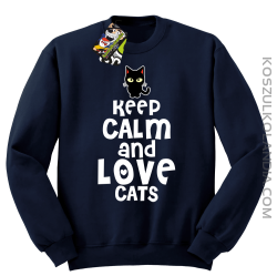 Keep calm and Love Cats Czarny Kot Filuś - Bluza męska standard bez kaptura granat