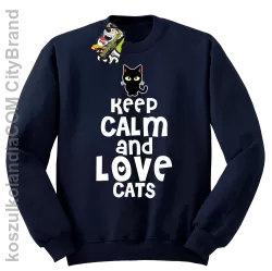 Keep calm and Love Cats Czarny Kot Filuś - Bluza męska standard bez kaptura granat