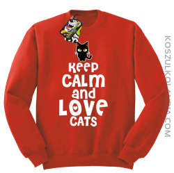 Keep calm and Love Cats Czarny Kot Filuś - Bluza męska standard bez kaptura czerwona 