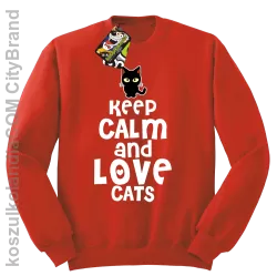 Keep calm and Love Cats Czarny Kot Filuś - Bluza męska standard bez kaptura czerwona 