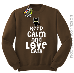 Keep calm and Love Cats Czarny Kot Filuś - Bluza męska standard bez kaptura brąz 
