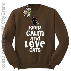 Keep calm and Love Cats Czarny Kot Filuś - Bluza męska standard bez kaptura brąz 
