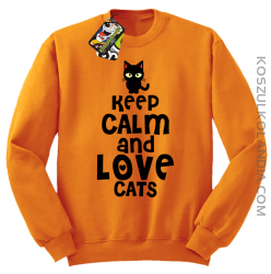 Keep calm and Love Cats Czarny Kot Filuś - Bluza męska standard bez kaptura pomarańcz 