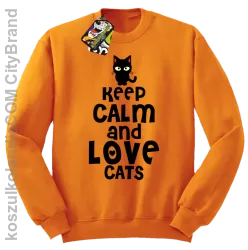 Keep calm and Love Cats Czarny Kot Filuś - Bluza męska standard bez kaptura pomarańcz 