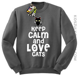 Keep calm and Love Cats Czarny Kot Filuś - Bluza męska standard bez kaptura szara 