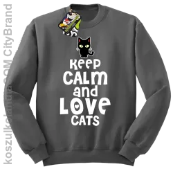 Keep calm and Love Cats Czarny Kot Filuś - Bluza męska standard bez kaptura szara 