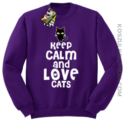 Keep calm and Love Cats Czarny Kot Filuś - Bluza męska standard bez kaptura fiolet 
