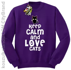 Keep calm and Love Cats Czarny Kot Filuś - Bluza męska standard bez kaptura fiolet 