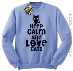 Keep calm and Love Cats Czarny Kot Filuś - Bluza męska standard bez kaptura błękit 