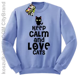 Keep calm and Love Cats Czarny Kot Filuś - Bluza męska standard bez kaptura błękit 