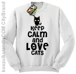 Keep calm and Love Cats Czarny Kot Filuś - Bluza męska standard bez kaptura biała 