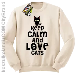 Keep calm and Love Cats Czarny Kot Filuś - Bluza męska standard bez kaptura beżowa 