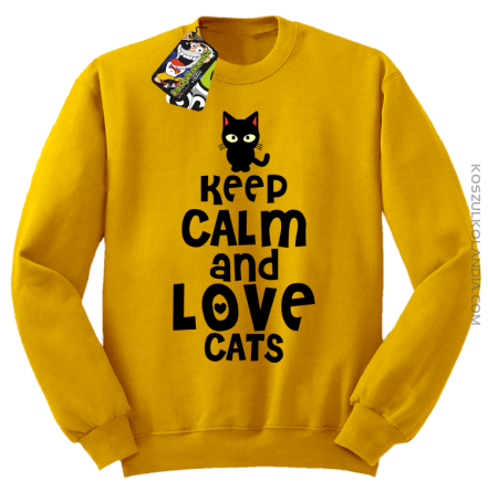Keep calm and Love Cats Czarny Kot Filuś - Bluza męska standard bez kaptura żółta 