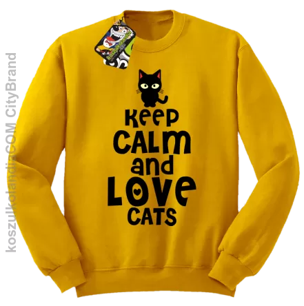 Keep calm and Love Cats Czarny Kot Filuś - Bluza męska standard bez kaptura żółta 